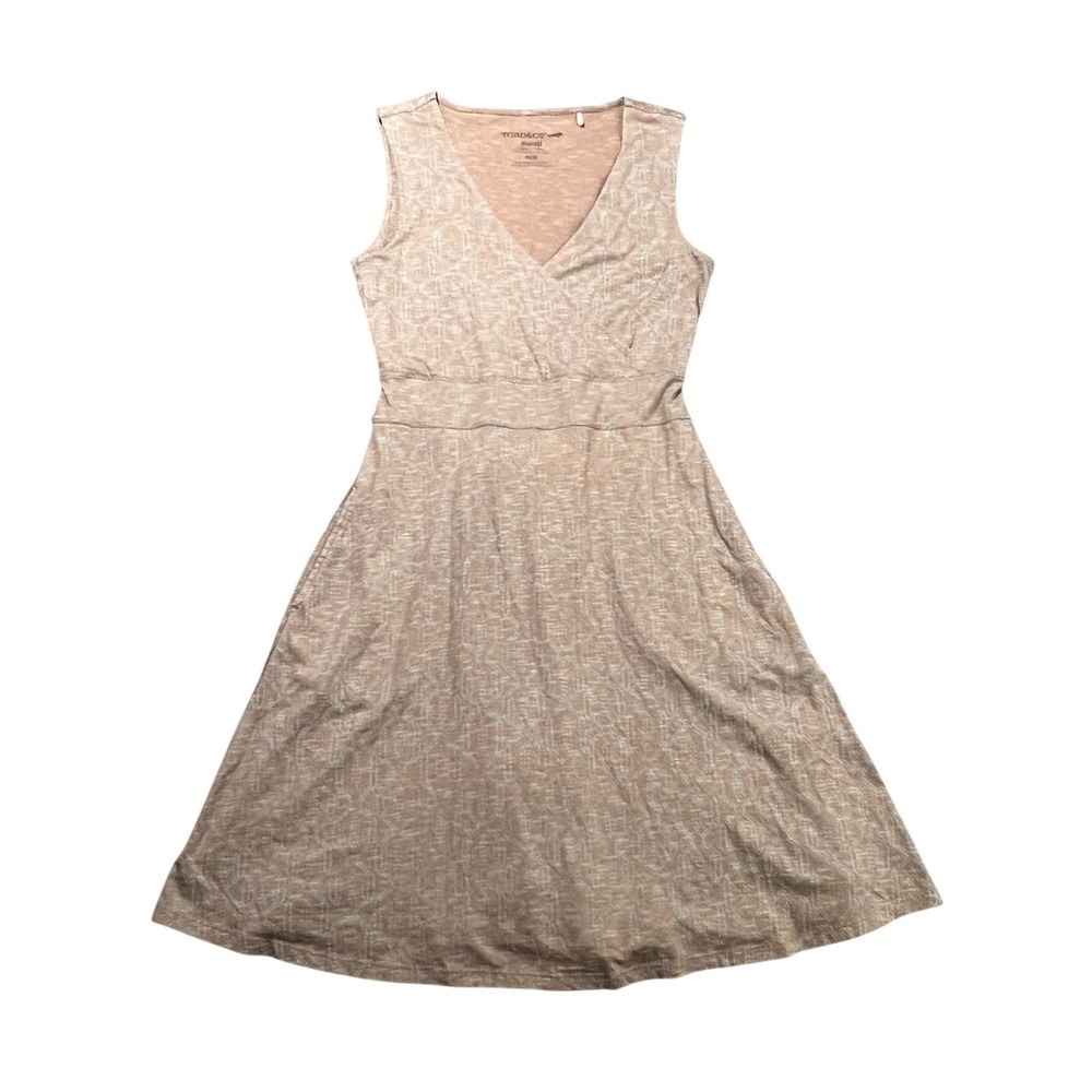 Toad&Co Women's Small Cue Faux Wrap Sleeveless‎ Dress Tan Organic Cotton Pockets